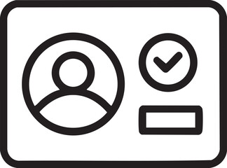 User Profile Verification Icon – ID Card with Check Mark in Minimal Line Style
