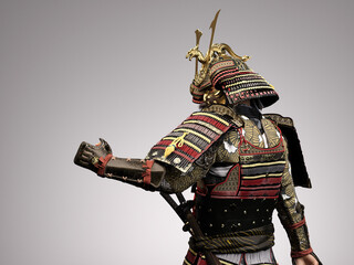 Rear View of Traditional Japanese Samurai Armor (Kacchu), 3D illustration