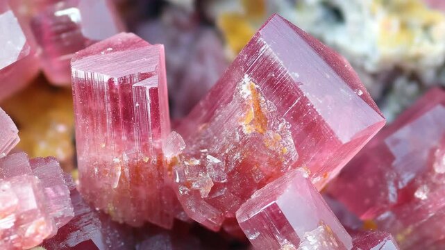 Beautiful pink tourmaline crystals found in a mineral collection during summer exploration in the mountains