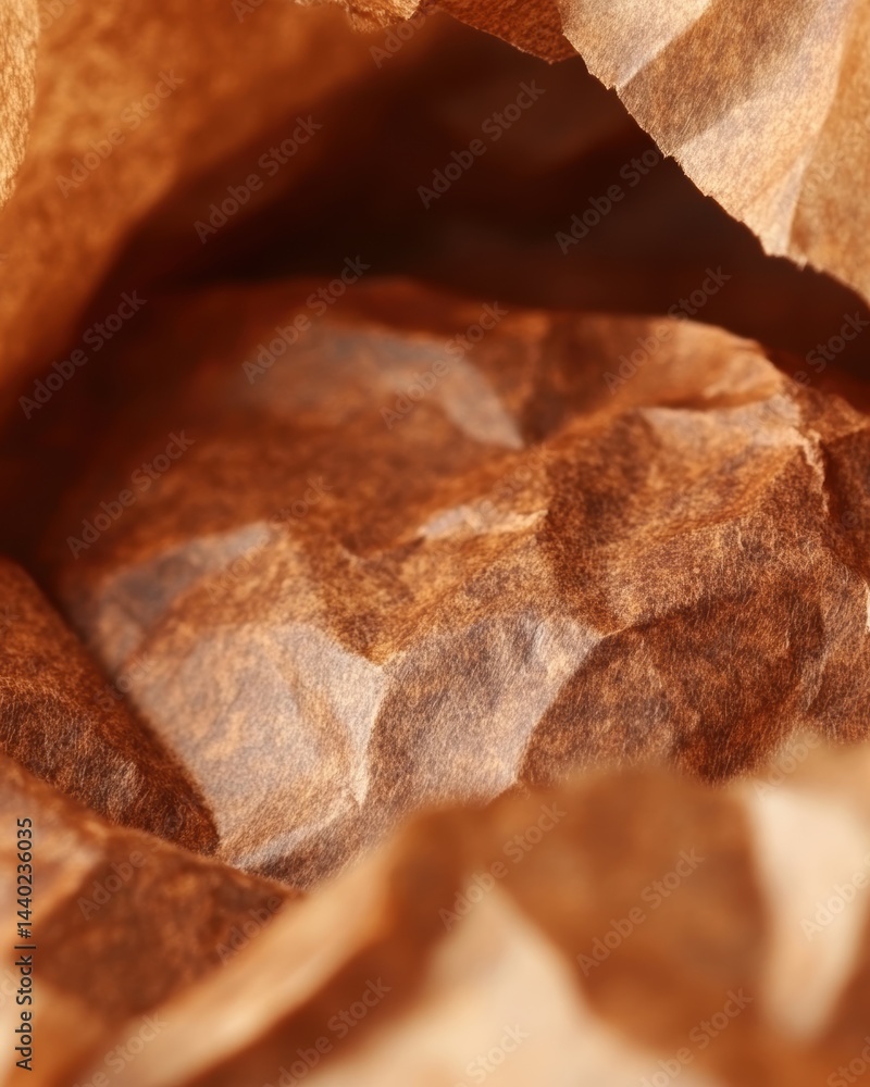 Poster crumpled brown paper bag surface view close up showing texture and depth for rustic design element