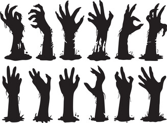 Zombie Hands Silhouette Set – Scary Halloween Horror Arms Rising from Ground