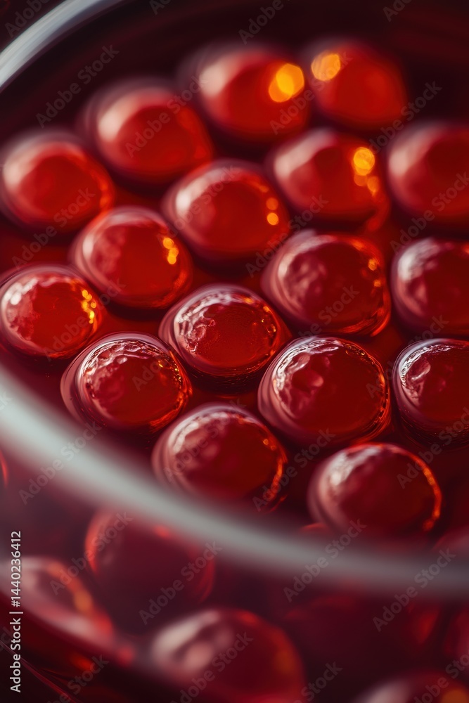 Poster stunning red orbs in a container macro view captivating glossy texture and refraction of light detai