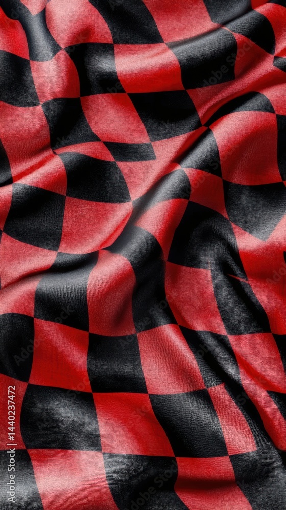 Poster dynamic red and black checkered pattern woven fabric waves abstract background for modern design