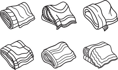 set of blanket line art, black outline, vector and illustration, coloring book page line art drawing