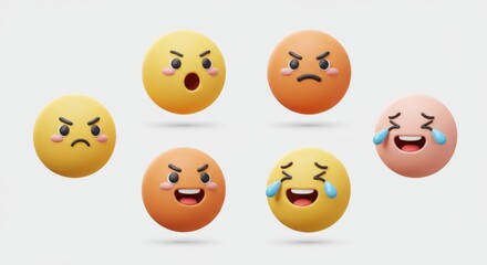 Rounded Faces: Anger, Surprise, Joy, and Other Expressions on White.