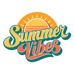 Simple Typography T-Shirt Design with Summer Vibes Text and Sunset © QuickDesign24