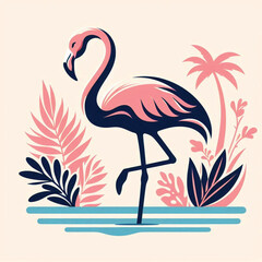 Vector flat flamingo silhouette isolated on white background