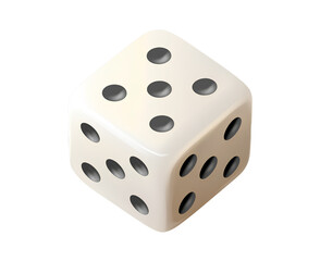  White dice icon, isometric view of the die on a transparent background 