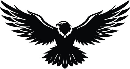 Black Eagle Silhouette – Bold Graphic Design with Spread Wings and Heraldic Symbol in High Contrast

