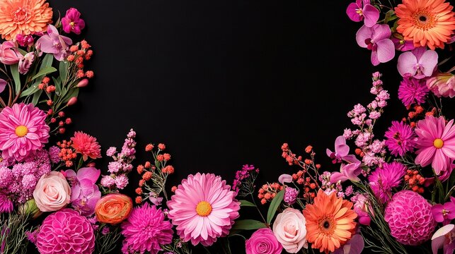  A stunning image of a bouquet of flowers against a dark backdrop featuring a space for personalization at the center
