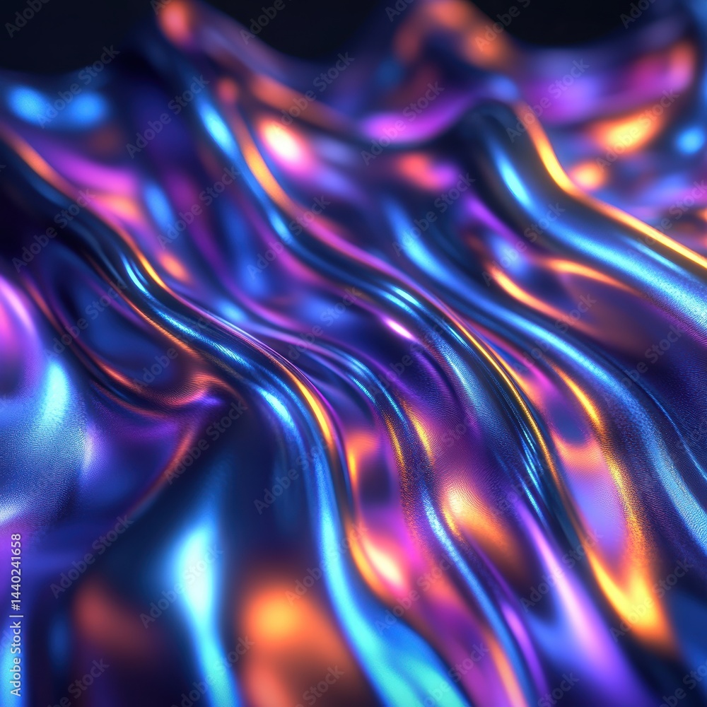 Poster abstract wave texture in vibrant iridescent colors of metallic sheen and dynamic reflective light