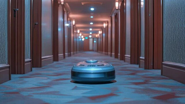 Smart Robot Vacuum Cleaner Resting in a Modern Hallway