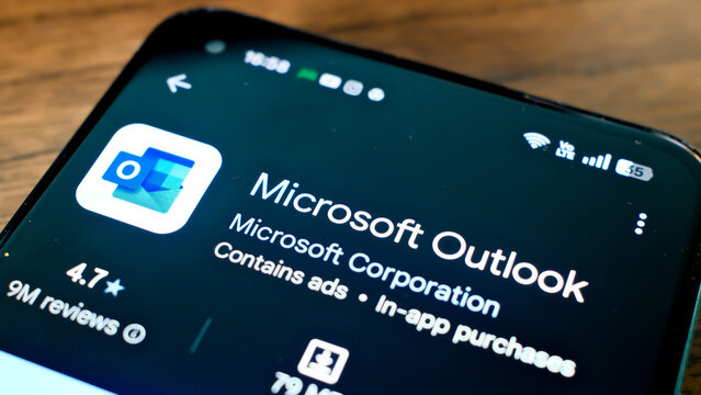 Almaty, Kazakhstan, 28.04.2025: Microsoft Outlook application on phone screen