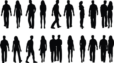 Silhouettes of People Standing Diverse Body Types in Black & White Crowd Scene