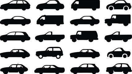 Black & White Vehicle Silhouettes Minimalist Automotive Icons and Car Profile Collection