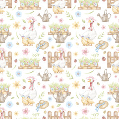 seamless pattern with garden goose