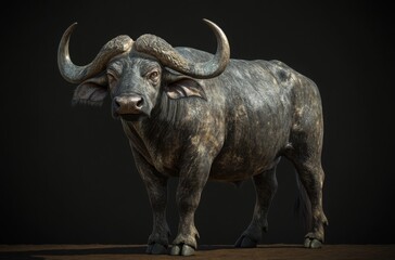Naklejka premium Front view of a muscular water buffalo standing tall, imposing eyes