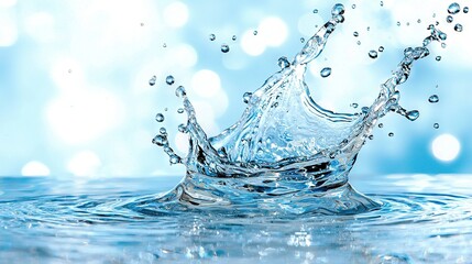  A zoomed-in image of a water splash with a blue bokeh in the background and a blue bokeh in the foreground