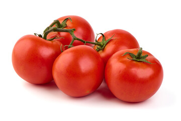 Ripe fresh tomatoes, close-up, isolated on white background.