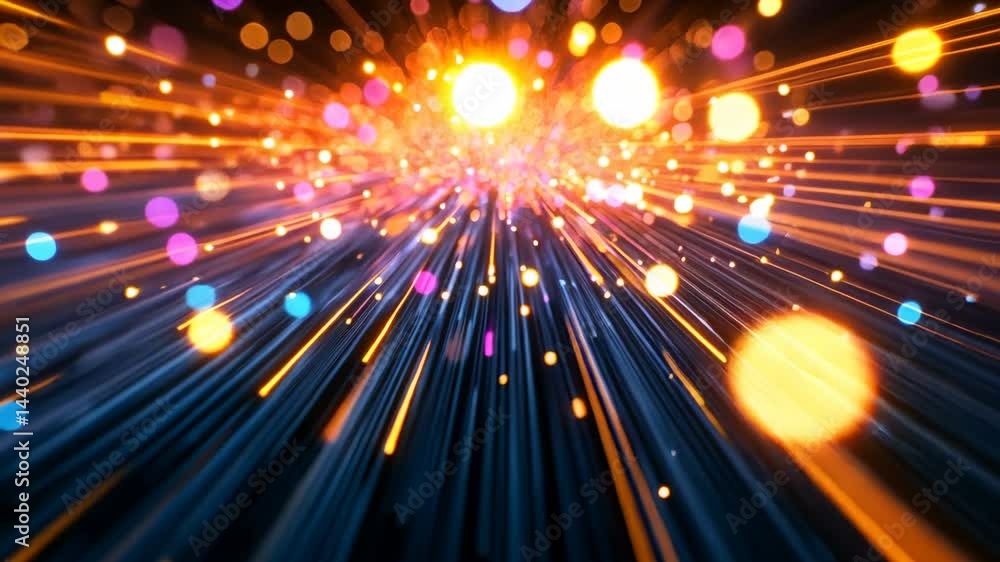 Wall mural colorful light trails with bokeh effect in abstract digital background