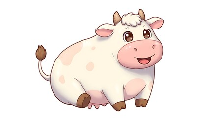 Funny Fat Cartoon Cow &ndash; Playful Animal Character	Adorable plump cartoon cow with exaggerated body proportions, perfect for kids' books, fun farm branding, and playful advertising projects