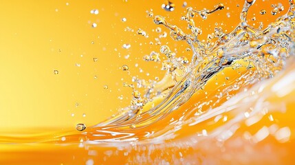   A zoomed-in photo of a yellow backdrop with water cascading off the top and bottom of the wave
