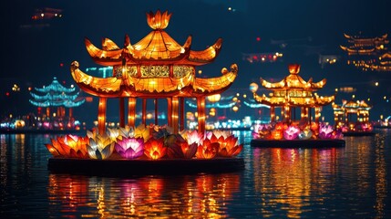 Fototapeta premium Illuminated Chinese Lanterns Festival Night