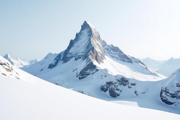 Snow covered mountain peak on pristine white background, texture, scenic, cold