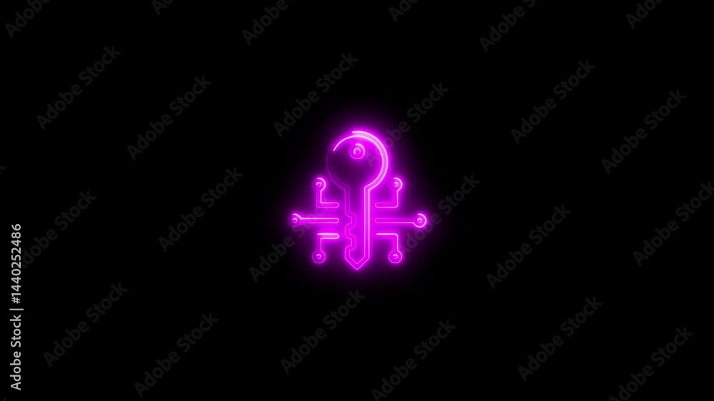 Poster glowing digital key cyber security concept animation on dark background