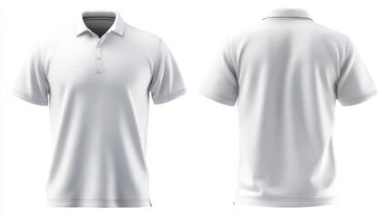 Front and Back View of a Blank White Polo Shirt Mockup