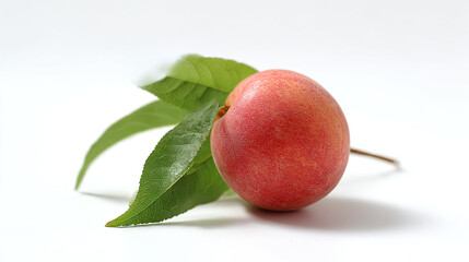 Single ripe red peach with green leaves isolated on white background perfect for healthy food and summer on transparent background