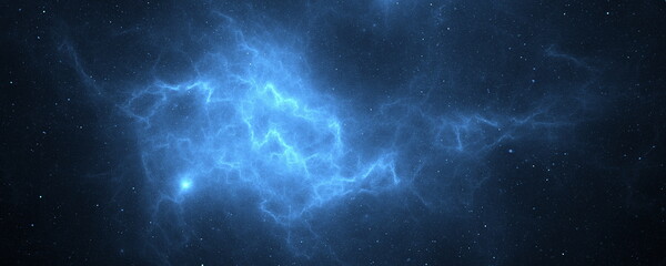 mesmerizing nebula emits bright blue hues surrounded by countless stars in the vastness of space, showcasing the beauty of cosmic phenomena in an endless night sky. 3d render