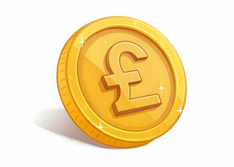 Golden Pound Coin with Sparkles and Shiny Finish in Isolated View