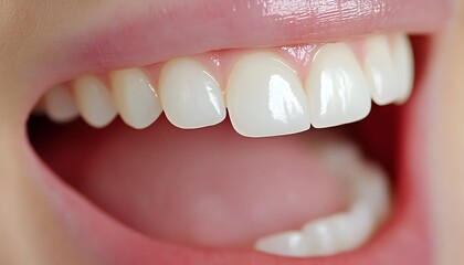 Close-up of a bright, healthy smile showing straight, white teeth and pink gums