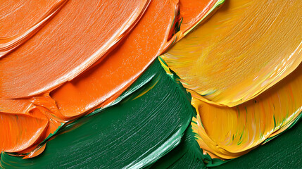 Vibrant hues of orange, yellow, and green paint layered in thick impasto strokes