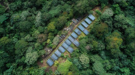 Solar Panels in Green Forest for Sustainable Energy Concept, Eco-Friendly Solar Power