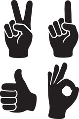 different hand signs collection silhouette icon design vector art illustration