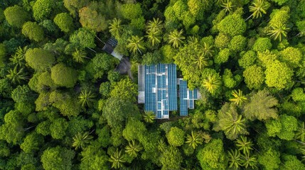 Solar Panels in Green Forest for Sustainable Energy Concept, Eco-Friendly Solar Power