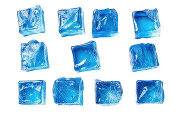 Fototapeta premium light blue Nine Individual Square Ice Cubes Isolated on white background PNG