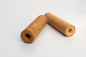 Dirty water purification filters isolated on a white background.