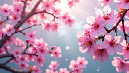 Obraz premium Intricate sakura pattern, vibrant pink and white blossoms, lush branches, floral, nature background