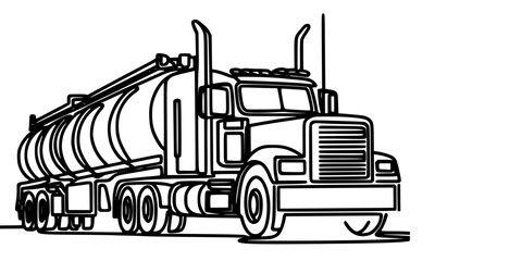 Tanker Truck Driving on a Road – Line Art, Transportation, Heavy Vehicle