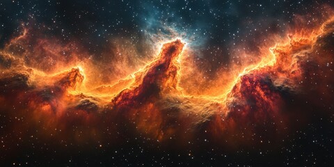 Fototapeta premium Vibrant nebula illuminated by cosmic gases and starlight in deep space during the formation of new stars