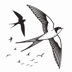 Fototapeta premium Black and white swallow birds flying vector illustration isolated on white background
