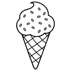 Stylized Ice Cream Cone Outline Surrounded by Heart Sprinkles