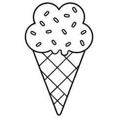 Stylized Ice Cream Cone Outline Surrounded by Heart Sprinkles