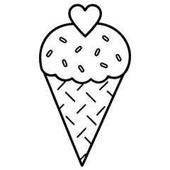 Stylized Ice Cream Cone Outline Surrounded by Heart Sprinkles
