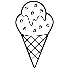 Stylized Ice Cream Cone Outline Surrounded by Heart Sprinkles