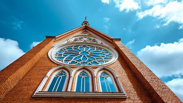 Elegant Gothic Architecture of Historic Church Under Blue Sky