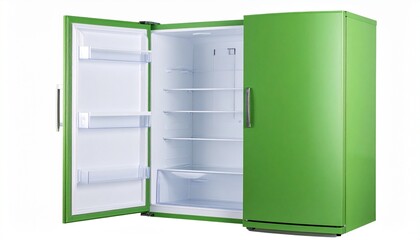 A Green Refrigerator on a White Background – Modern, Stylish, and Vibrant Kitchen Appliance, Perfect for Food Storage, Home Decor, and Eco-Friendly Functionality